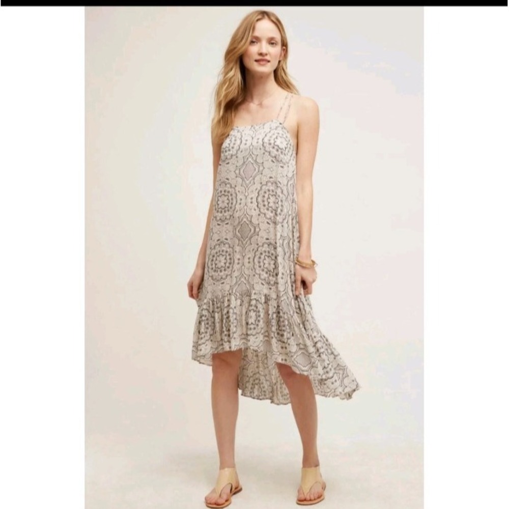 Anthro E by Eloise Paisley High Low Square‎ Neck Ivory Dress Size Small Rayon